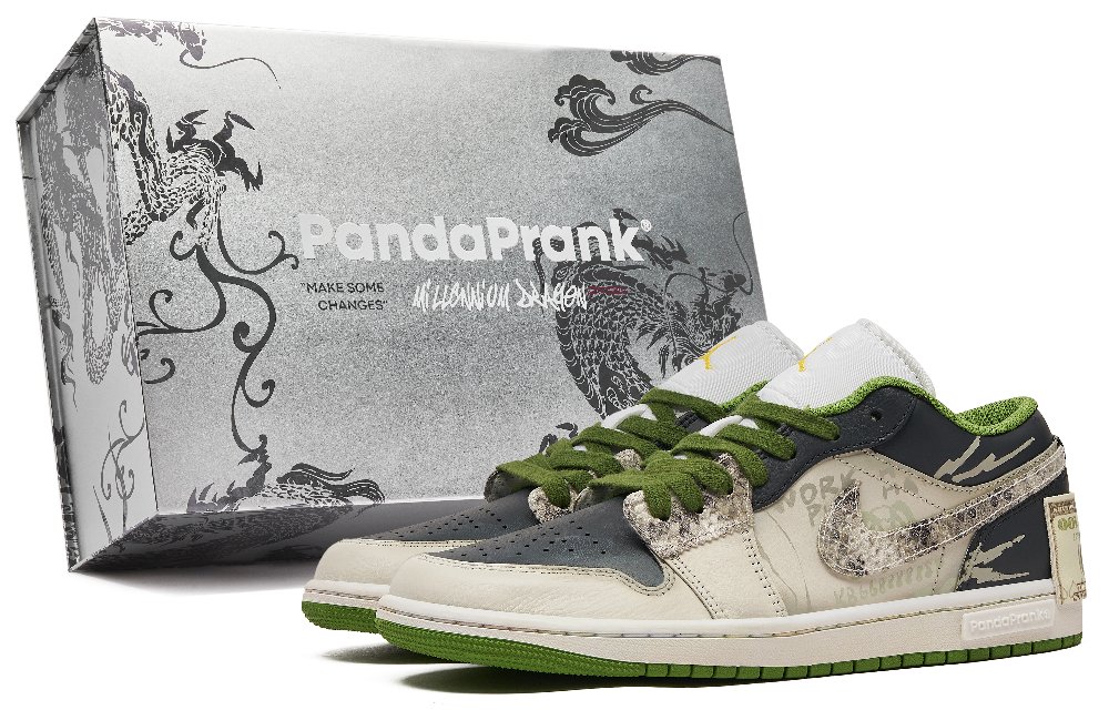 Jordan Air Jordan 1 Impact-Resistant Wear-Resistant Low-Top Skateboard Shoes Men's Black Gray Green