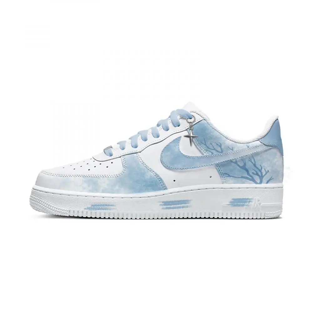 Nike Air Force 1 Coral Sea Abrasion Resistant Low top Skateboard Shoes Unisex Mist Gray Blue
