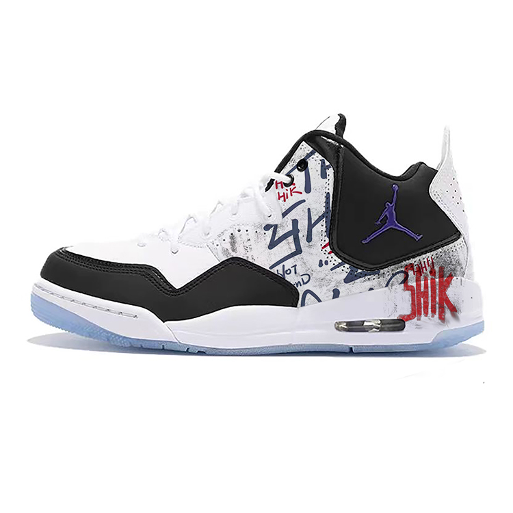 Jordan Courtside 23 Cushioned Slip-Resistant Breathable Mid-Top Vintage Basketball Shoes Men's Black White Red