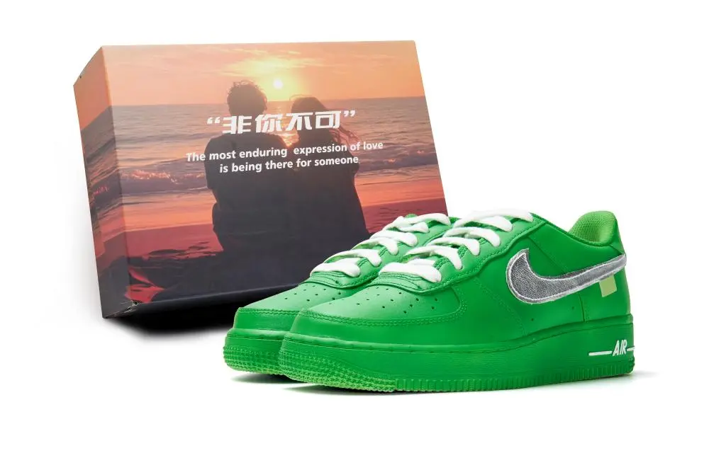 Nike Air Force 1 Abrasion Resistant Low Top Skateboard Shoes Unisex Silver Green