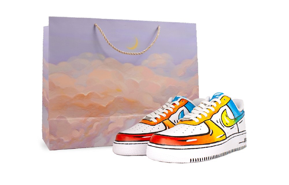 Nike Air Force 1 Anti Slip Wear Resistant Low Top Skateboard Shoes Unisex White Orange Yellow Blue