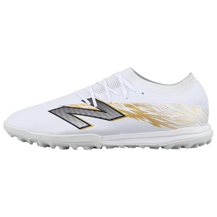 New Balance Furon V8 TF Turf Abrasion Resistant Breathable Coverage Soccer Shoes Unisex White Gold Black