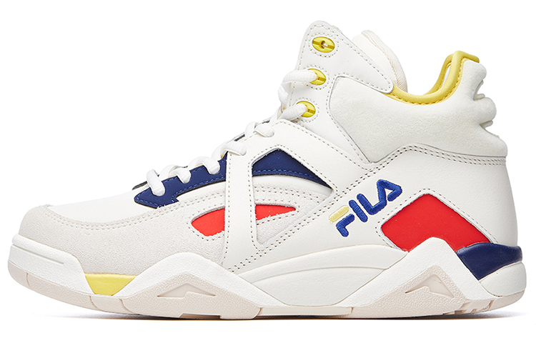 FILA Cage Cushioned Slip Resistant Abrasion Resistant Mid Top Basketball Shoes Women's White Blue Red Yellow