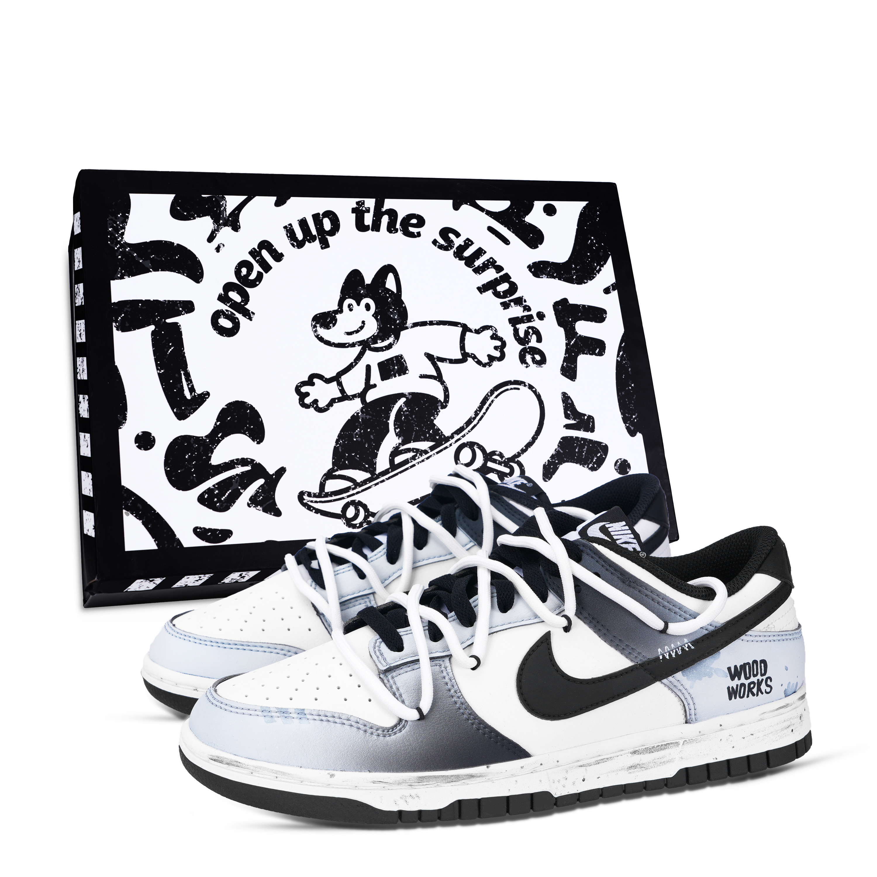 Nike Dunk Wood Abrasion Resistant Low top Skateboard Shoes Unisex Black White Blue