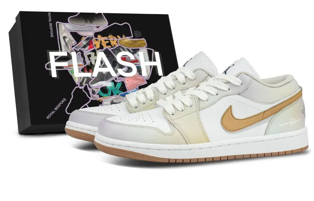 Jordan Air Jordan 1 Breathable Low top Vintage Basketball Shoes Unisex White Brown