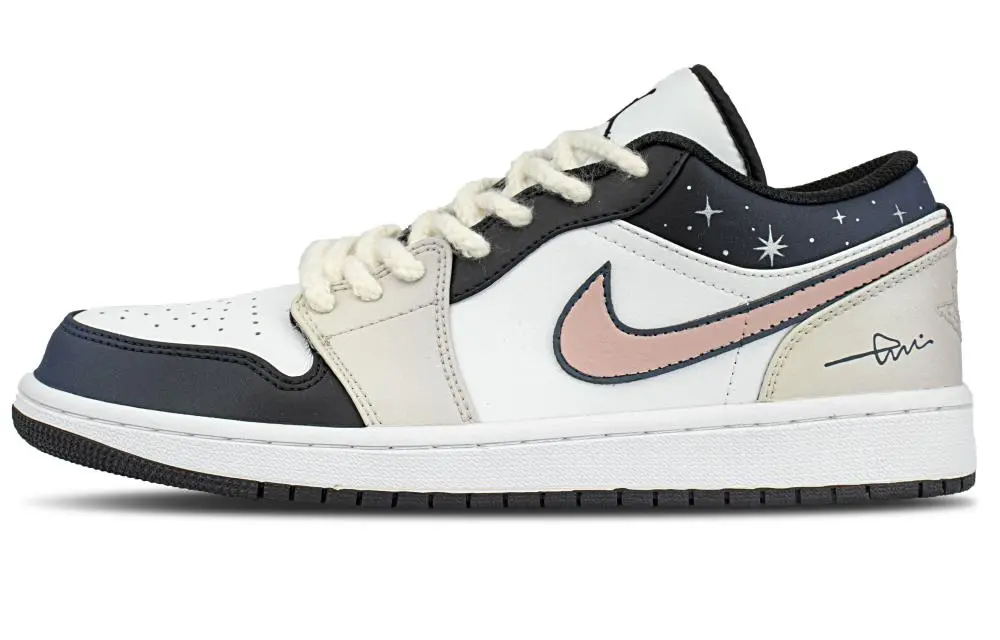 Jordan Air Jordan 1 Abrasion Resistant Low top Vintage Basketball Shoes Unisex Black Pink