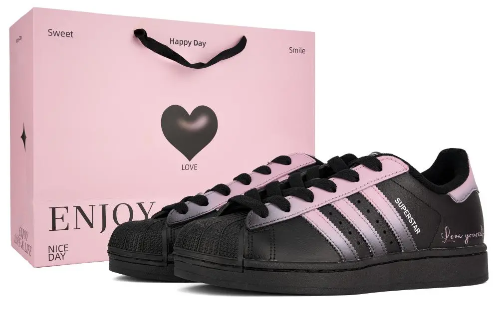 Adidas Originals SUPERSTAR Dark Night Rose Abrasion Resistant Low top Skateboard Shoes Women's Black Pink