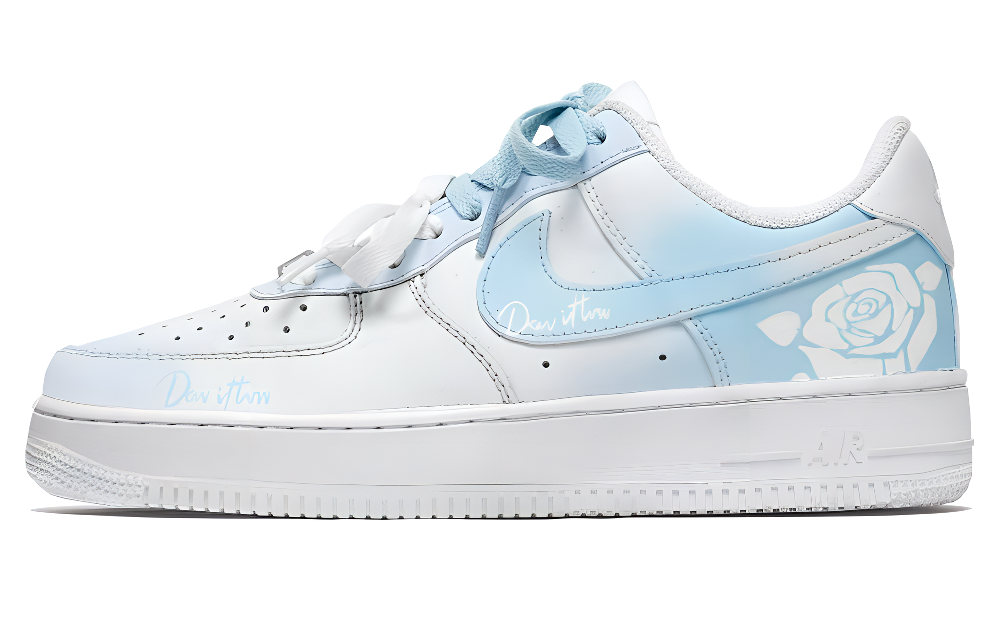 Nike Air Force 1 Crushed Ice Abrasion Resistant Low Top Skateboard Shoes Men's White Blue