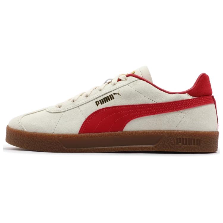 PUMA Club Abrasion Resistant Low Top Skateboard Shoes Unisex White Red Gold
