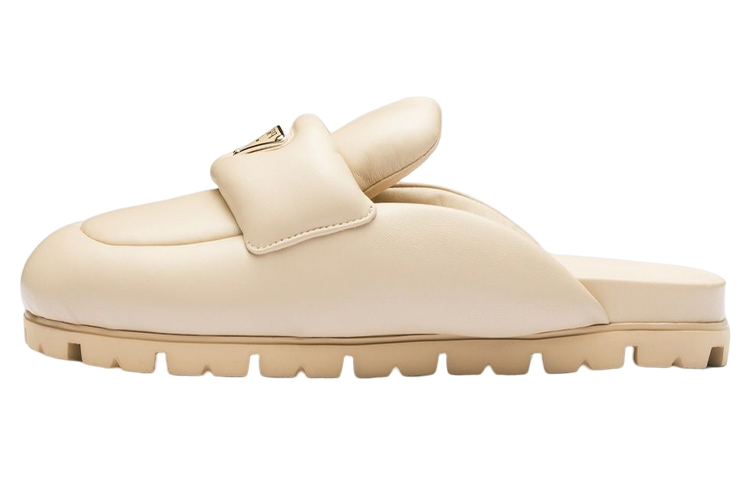 PRADA Soft Padded 20mm Sabots Desert Beige Nappa Leather Women's