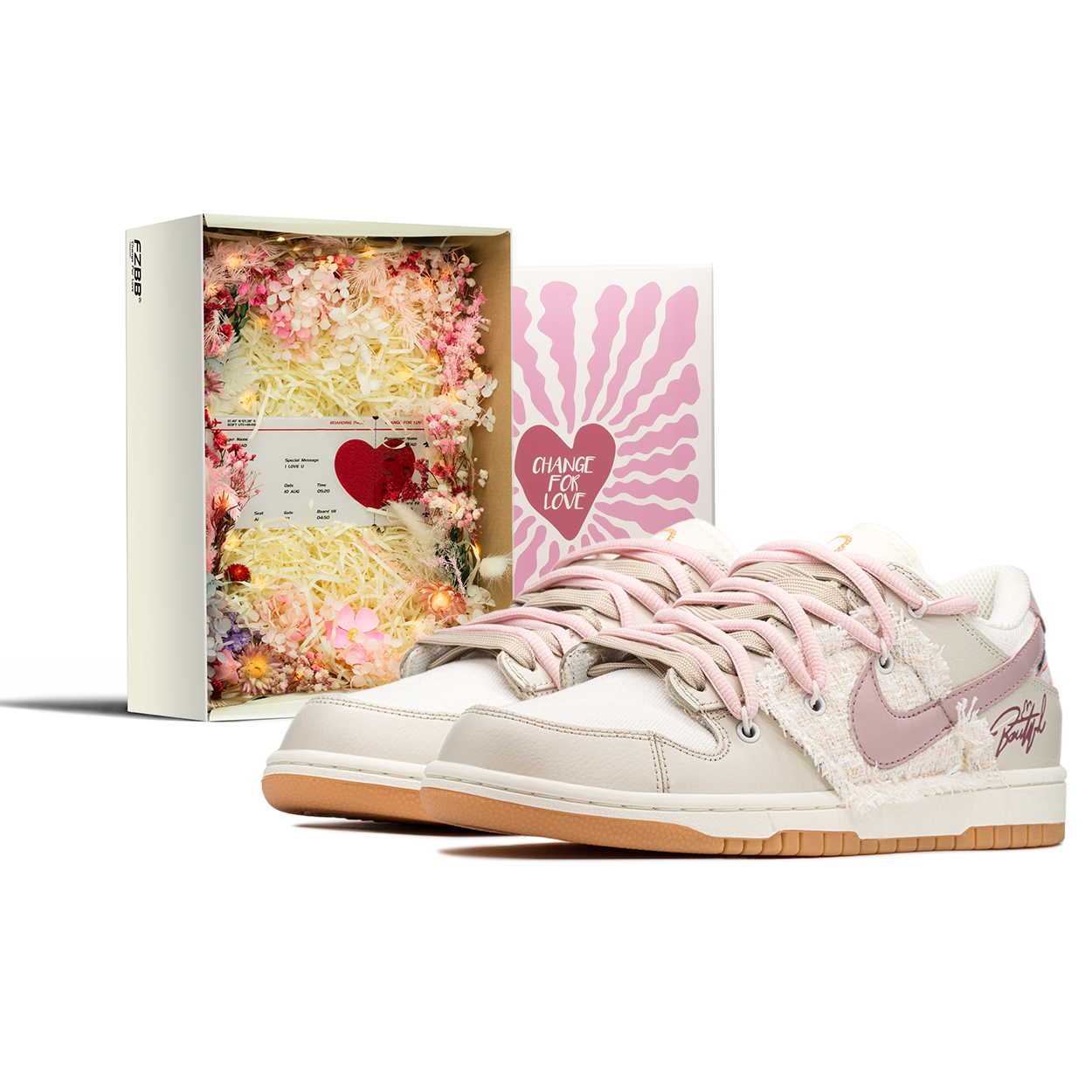 Nike Dunk Low top Skateboard Shoes Unisex Khaki Pink
