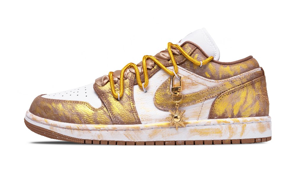 Jordan Air Jordan 1 Red Crow Low Top Vintage Basketball Shoes Unisex Gold