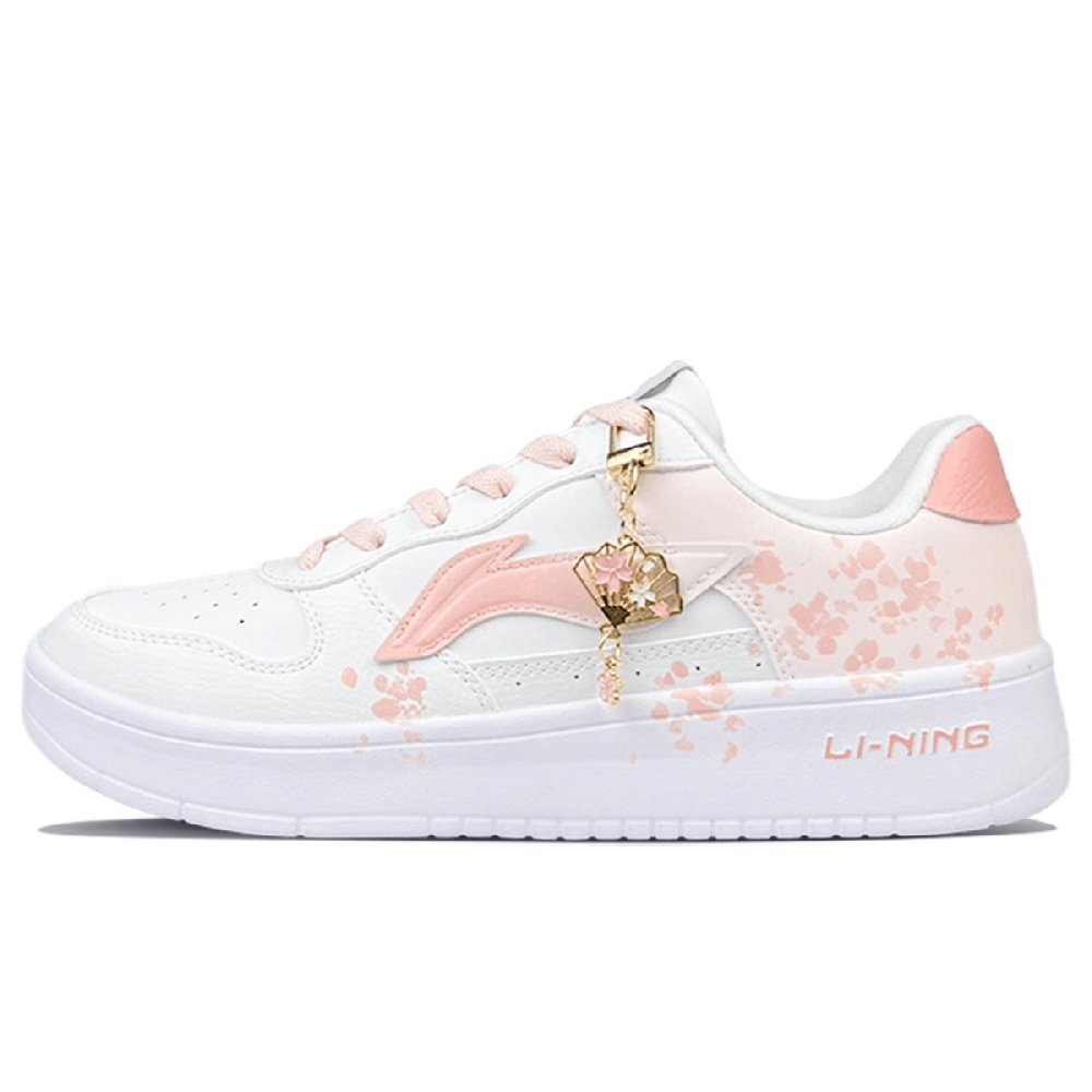 LiNing Pontoon Boats Anti-Slip Wear-Resistant Breathable Height Increasing Low-Top Skateboard Shoes Women's White Pink