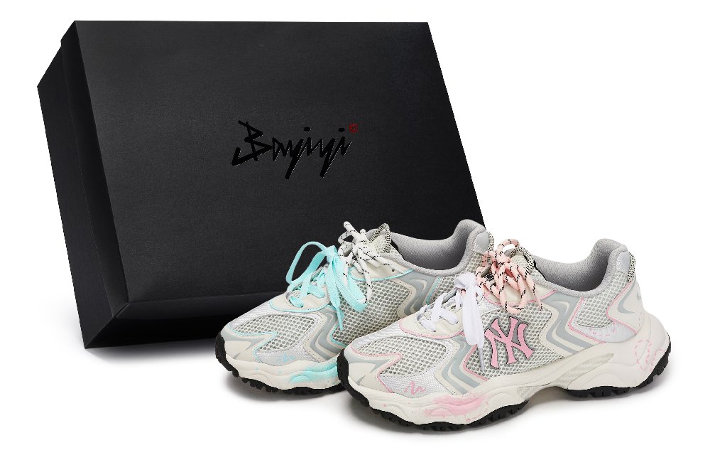 MLB New York Yankees Chunky Sneakers Unisex Low Top Gray/White/Pink/Tiffany
