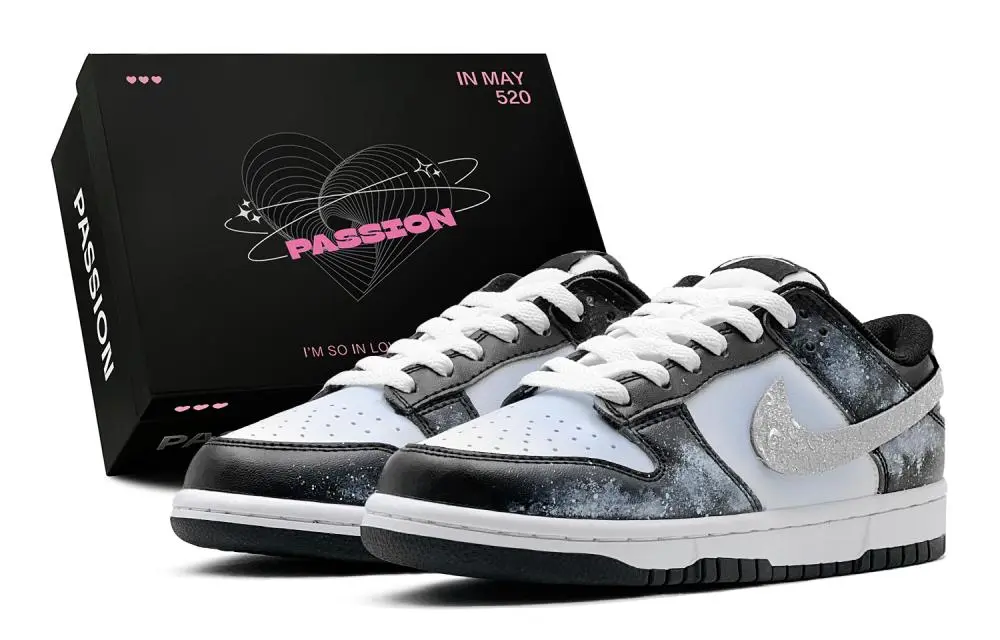 Nike Dunk Romantic Treat, Lunar Wander, Versatile Fashion, Arts Creative Low Top Skateboard Shoes Women's Silver Blue