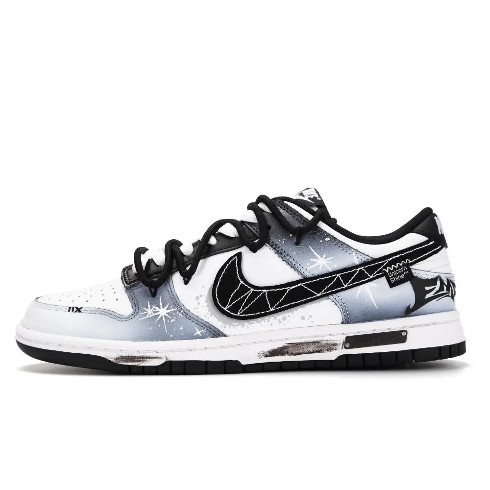 Nike Dunk Dark Night Star Gazing Abrasion Resistant Low top Skateboard Shoes Unisex Black White Gray