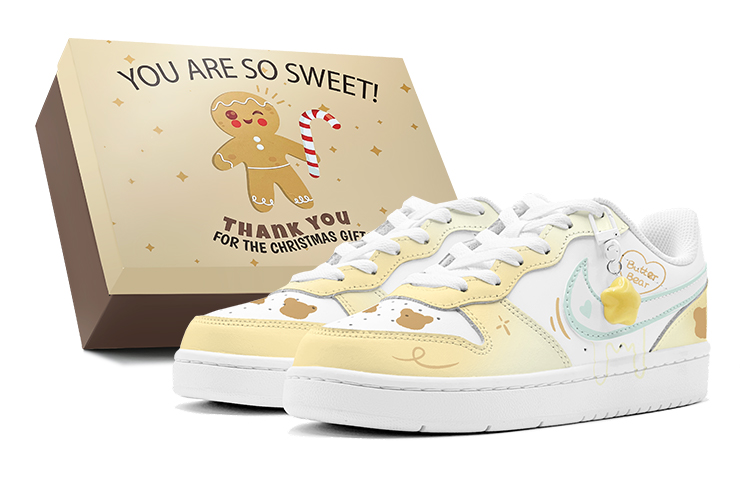 Nike Court Borough Present Treasure Girl Youthful Style Energetic Bear Low-Top Skateboard Shoes GS Yellow Green
