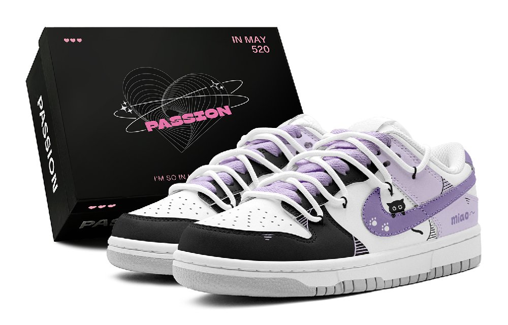 Nike Dunk Anti Slip Wear Resistant Low Top Skateboard Shoes Unisex Purple Black