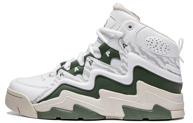 Kappa Wear-Resistant High-Top Vintage Basketball Shoes Unisex White Green