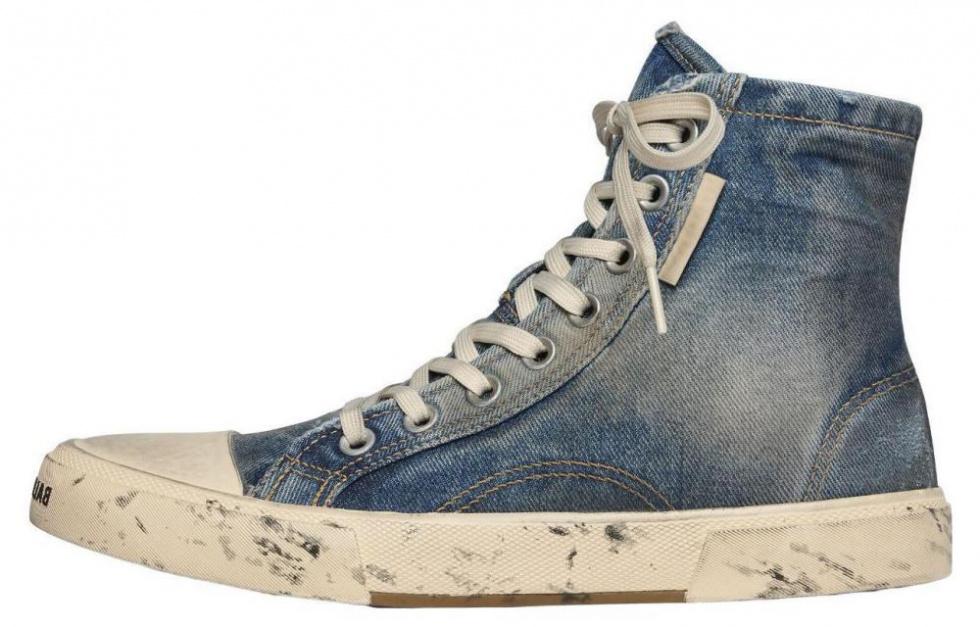 Balenciaga Paris High Top Sneakers 'Blue Destroyed Denim And Rubber' Women's
