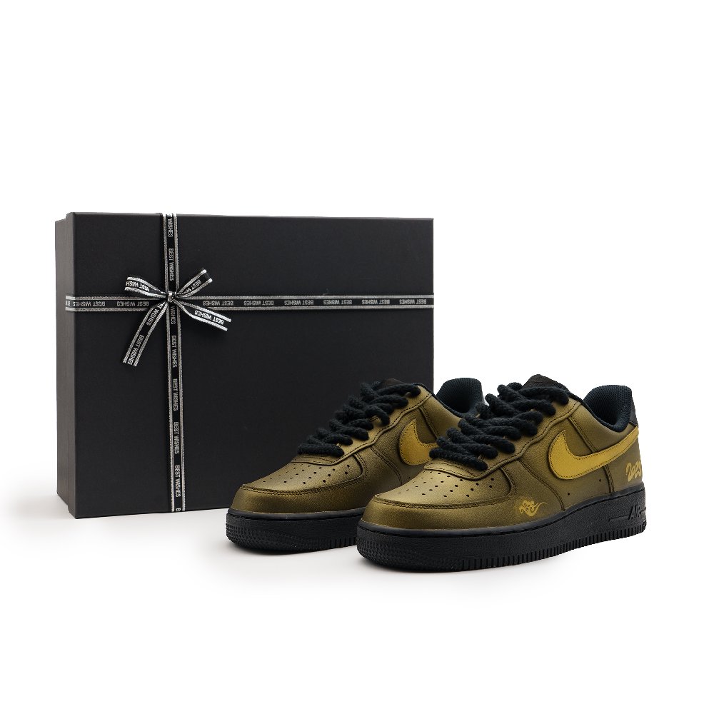 Nike Air Force 1 Slip-Resistant Cushioning Low-Top Skateboard Shoes Unisex Black Gold