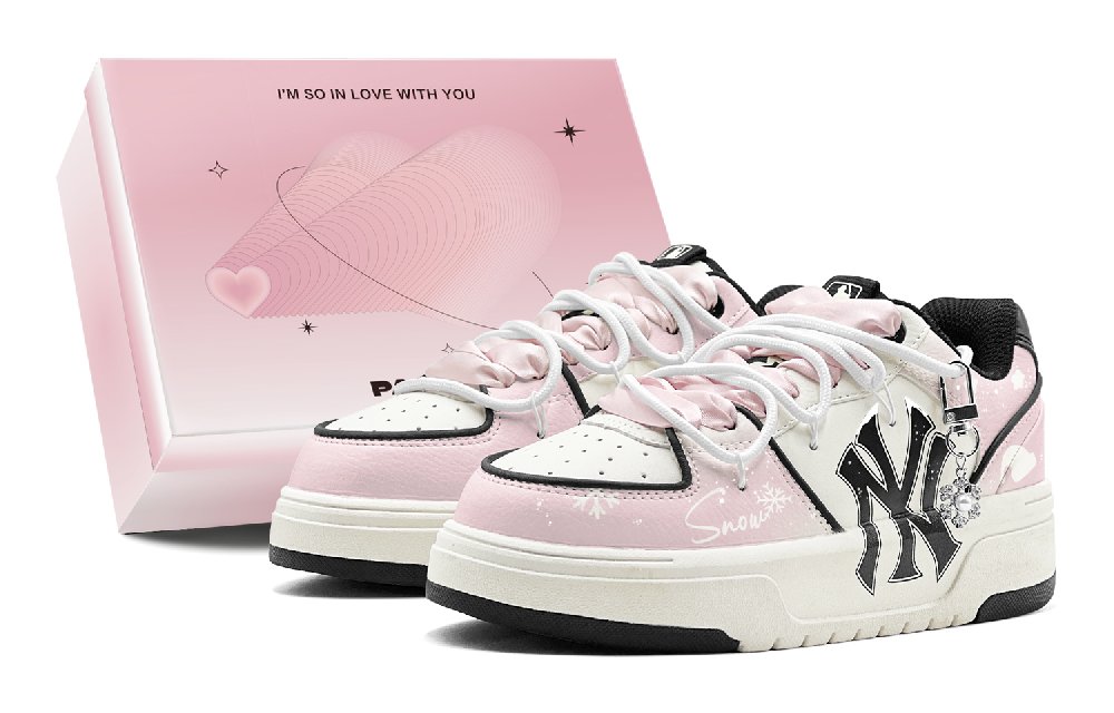 MLB Chunky Liner Anti-Slip Wear-Resistant Low-Top Skateboard Shoes Unisex White Pink