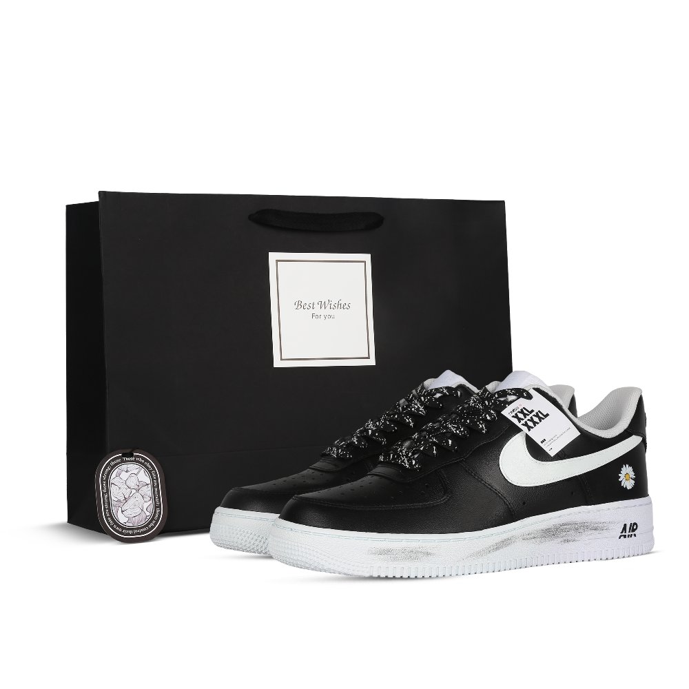 Nike Air Force 1 Black Daisy Cushioning Wear-Resistant Low-Top Skateboard Shoes Unisex Black White