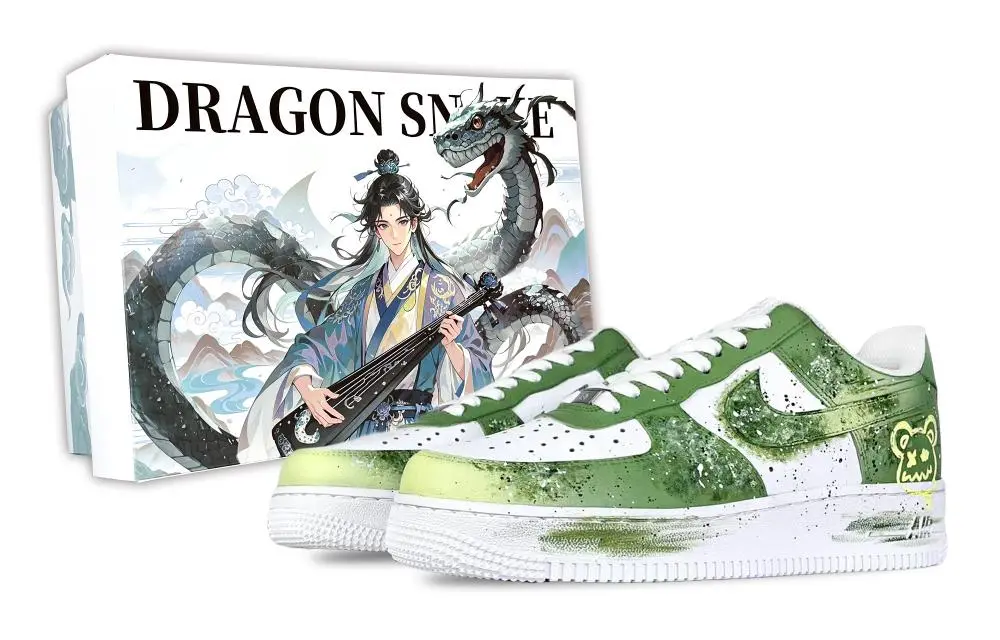 Nike Air Force 1 Sweet Rice Bear Box Abrasion Resistant Low top Skateboard Shoes Unisex White Green