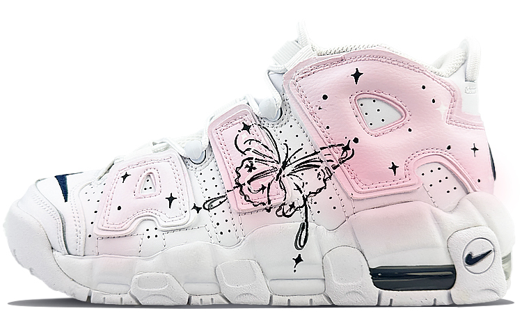 Nike Air More Uptempo Cushioning Anti-Slip And Wear-Resistant Mid-Top Vintage Basketball Shoes GS Pink White Black