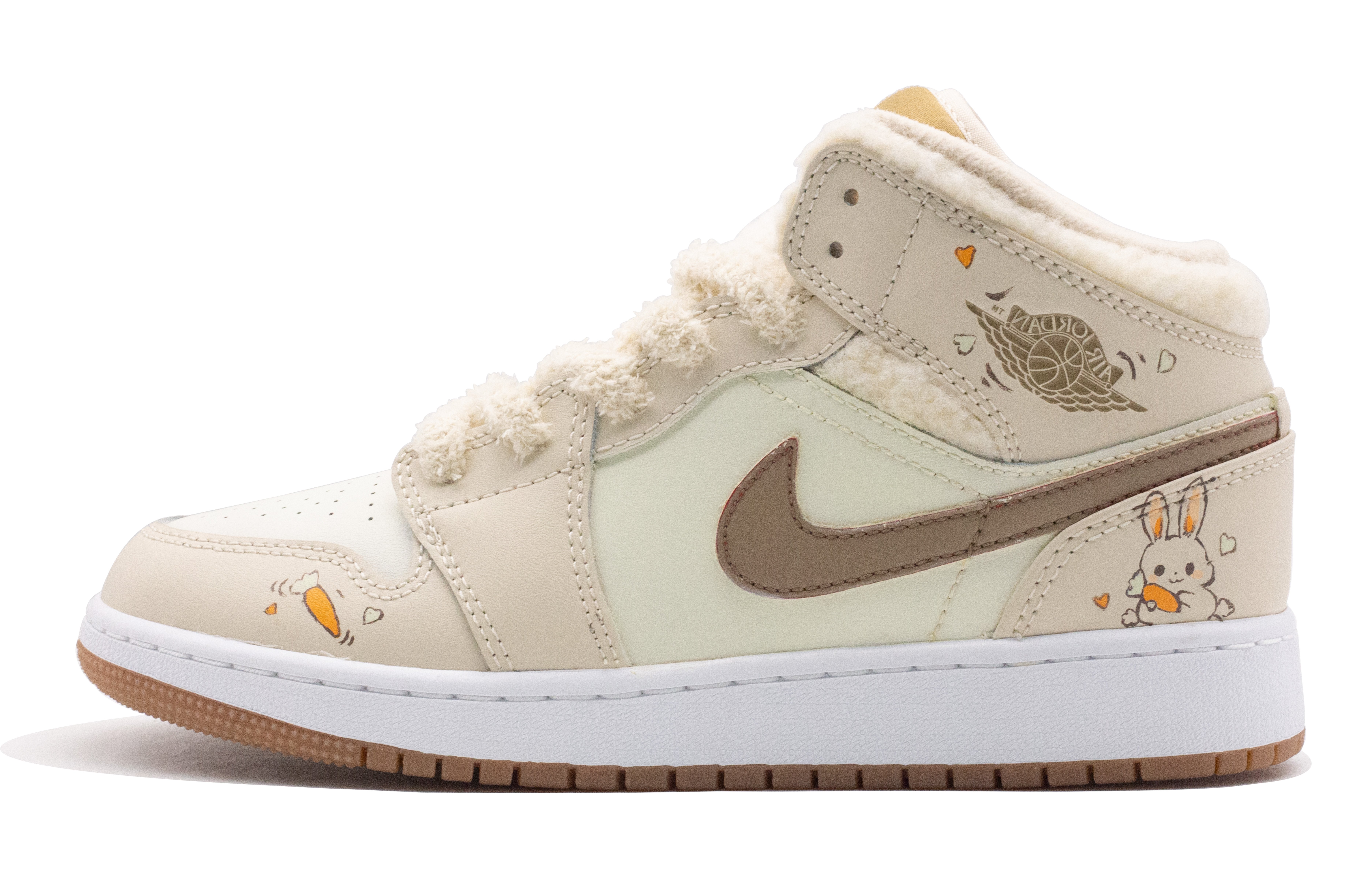Jordan Air Jordan 1 Cream Bunny, Vanilla Cream, Niche, Sherpa High top Vintage Basketball Shoes GS Beige