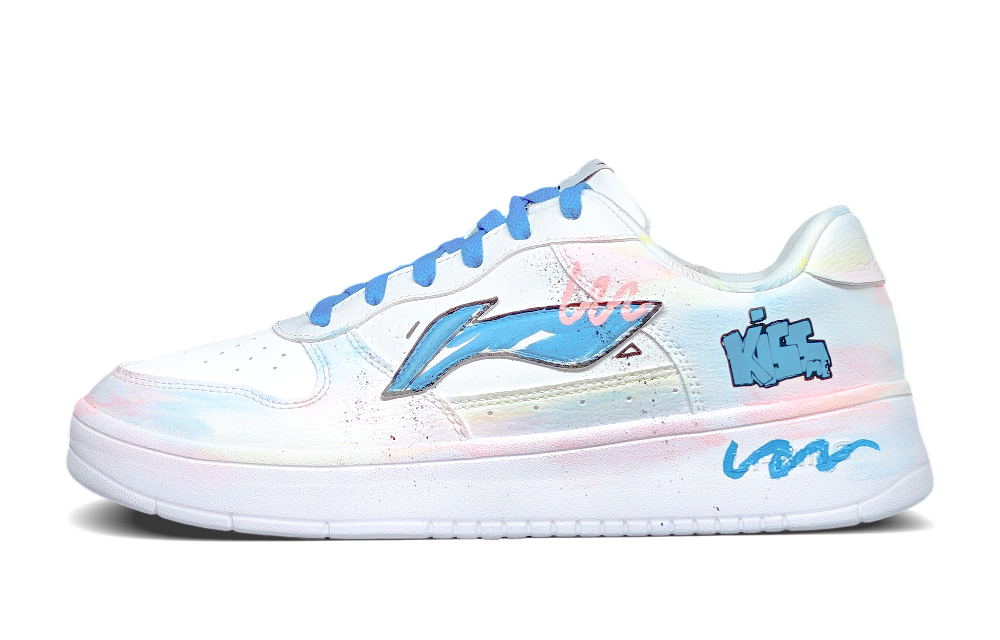 LiNing Pontoon Boats Slip Resistant, Abrasion Resistant, Breathable Low top Skateboard Shoes Men's White Blue Pink