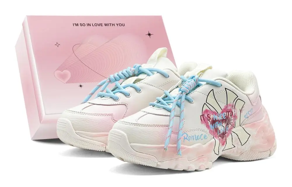 MLB Big Ball Chunky Romantic Treat, Neon Heart Floss Low top Chunky Sneakers Unisex Pink Blue