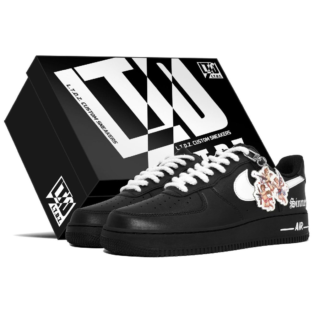 Nike Air Force 1 07 LTDZ AK Angel, Box Low Top Skateboard Shoes Unisex Black White