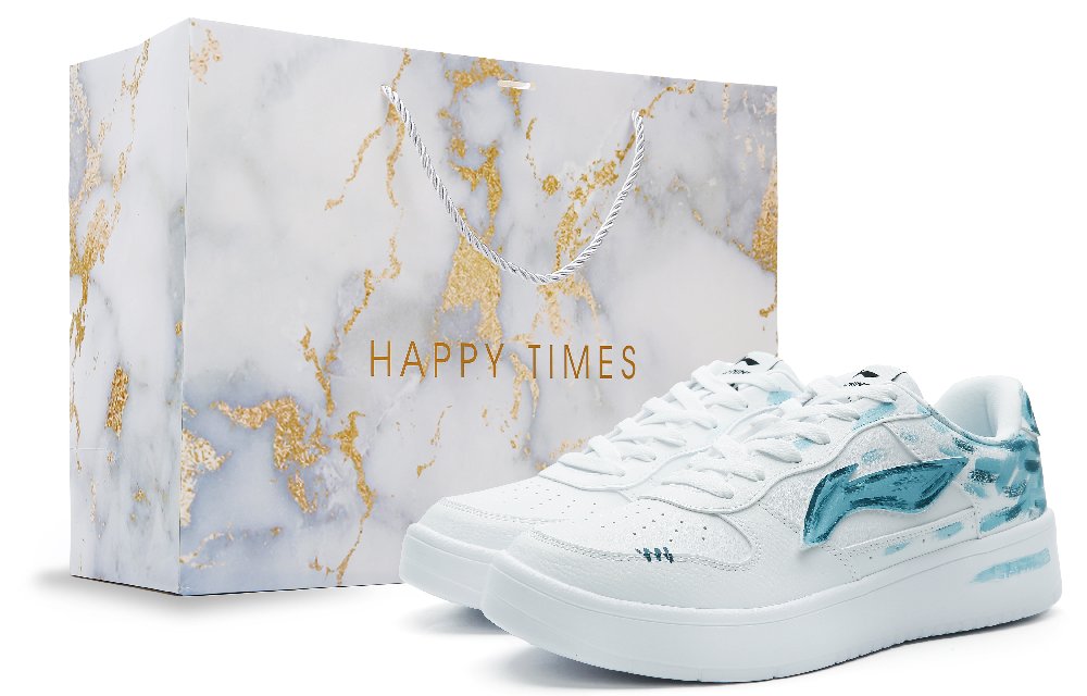 LiNing Anti-Slip Wear-Resistant Low-Top Skateboard Shoes Men's White Blue