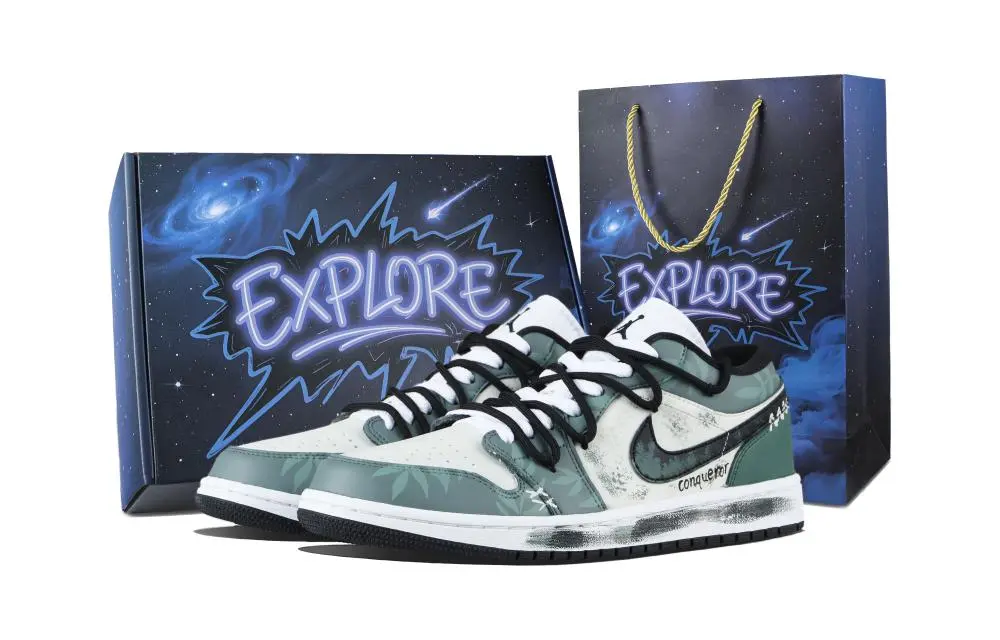 Jordan Air Jordan 1 Battle Scarred Leaf Campaign Abrasion Resistant Low top Skateboard Shoes Unisex Green