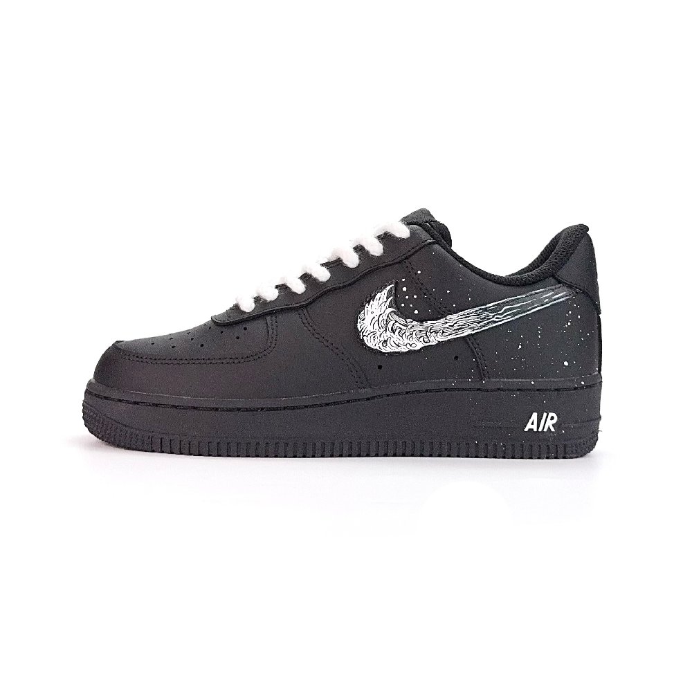 Nike Air Force 1 Hand Drawn, Ink Splatter Abrasion Resistant Low Top Skateboard Shoes Unisex Black