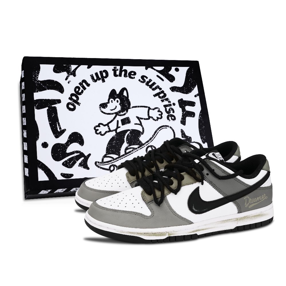 Nike Dunk Black White, Dream Road Low Top Skateboard Shoes Unisex Gray