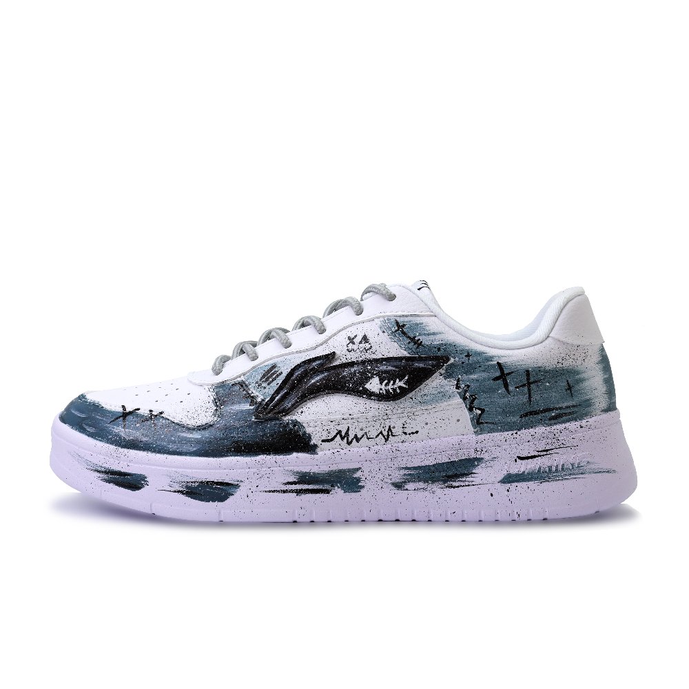 LiNing Pontoon Boats Abrasion Resistant, Lightweight, And Breathable Low Top Skateboard Shoes Unisex White Blue Black