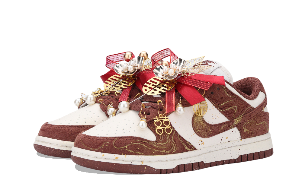 Nike Dunk Golden Threads Of Connection Slip Resistant Low Top Skateboard Shoes Unisex White Red