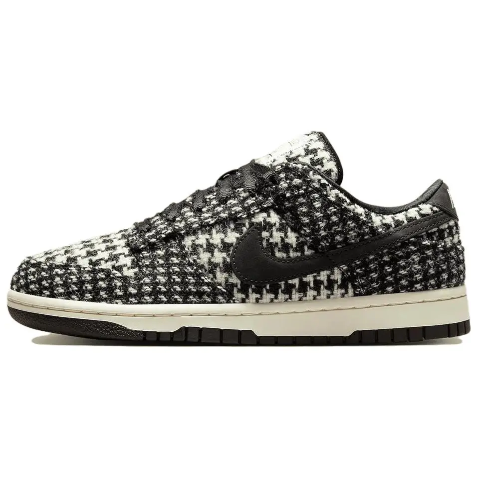 Harris Tweed x Nike Dunk Abrasion Resistant Low Top Skateboard Shoes Unisex Black White Asian Version