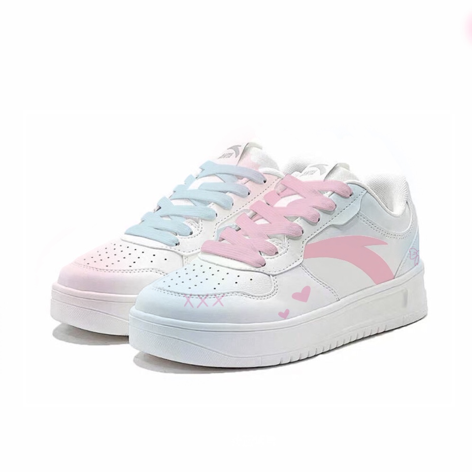 Anta Relaxed Slip Resistant, Abrasion Resistant, Lightweight Low Top Skateboard Shoes Unisex Pink Blue Mismatched