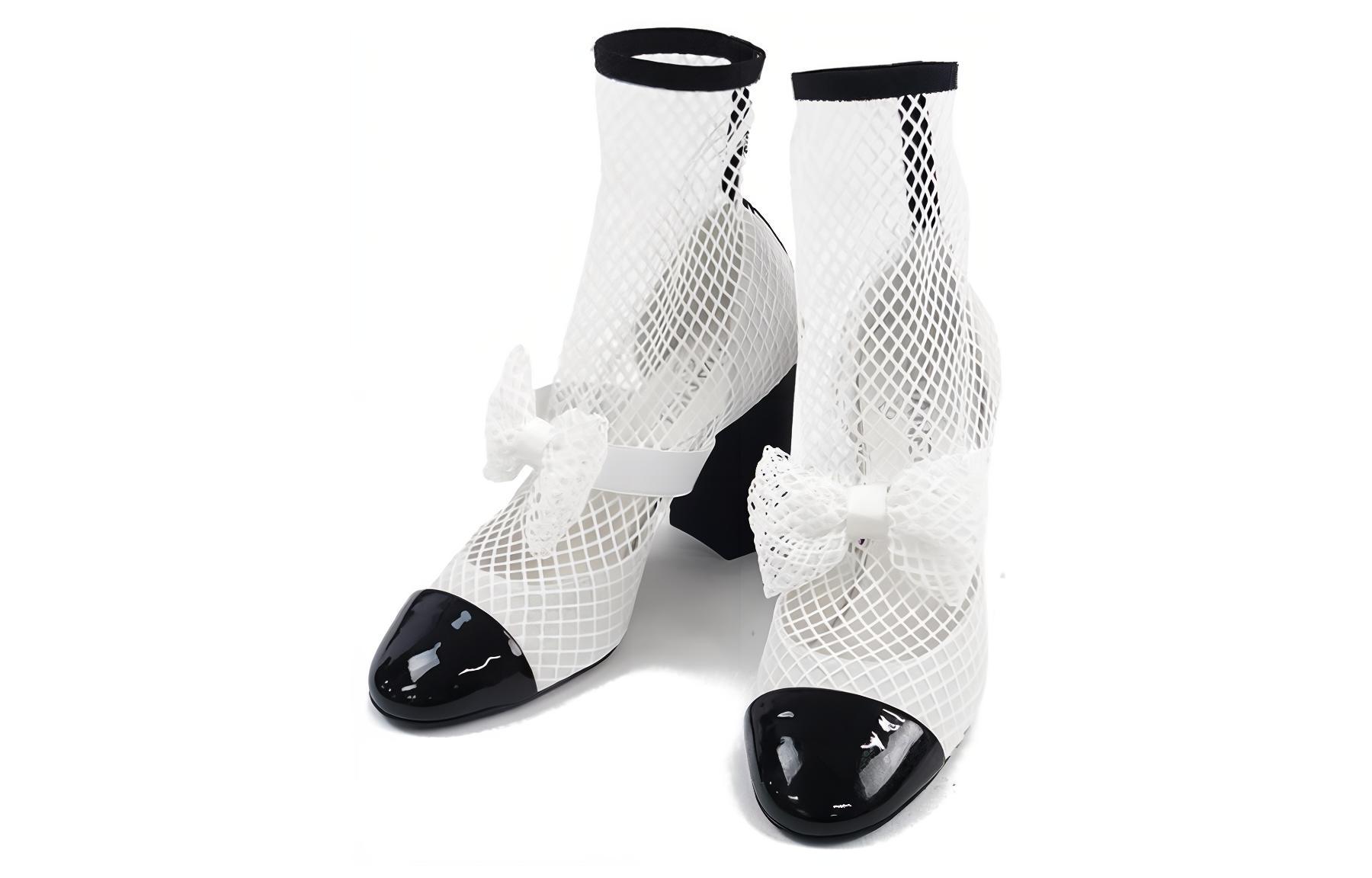 CHANEL Ankle Boots 9cm Women's White Black