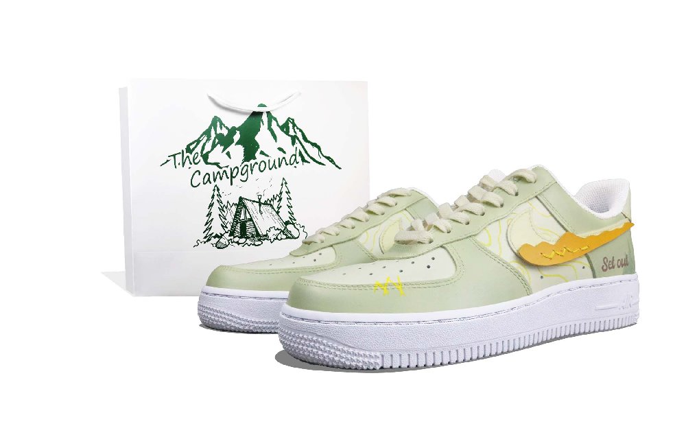 Nike Air Force 1 Slip-Resistant Low-Top Skateboard Shoes Women's Light Green Yellow