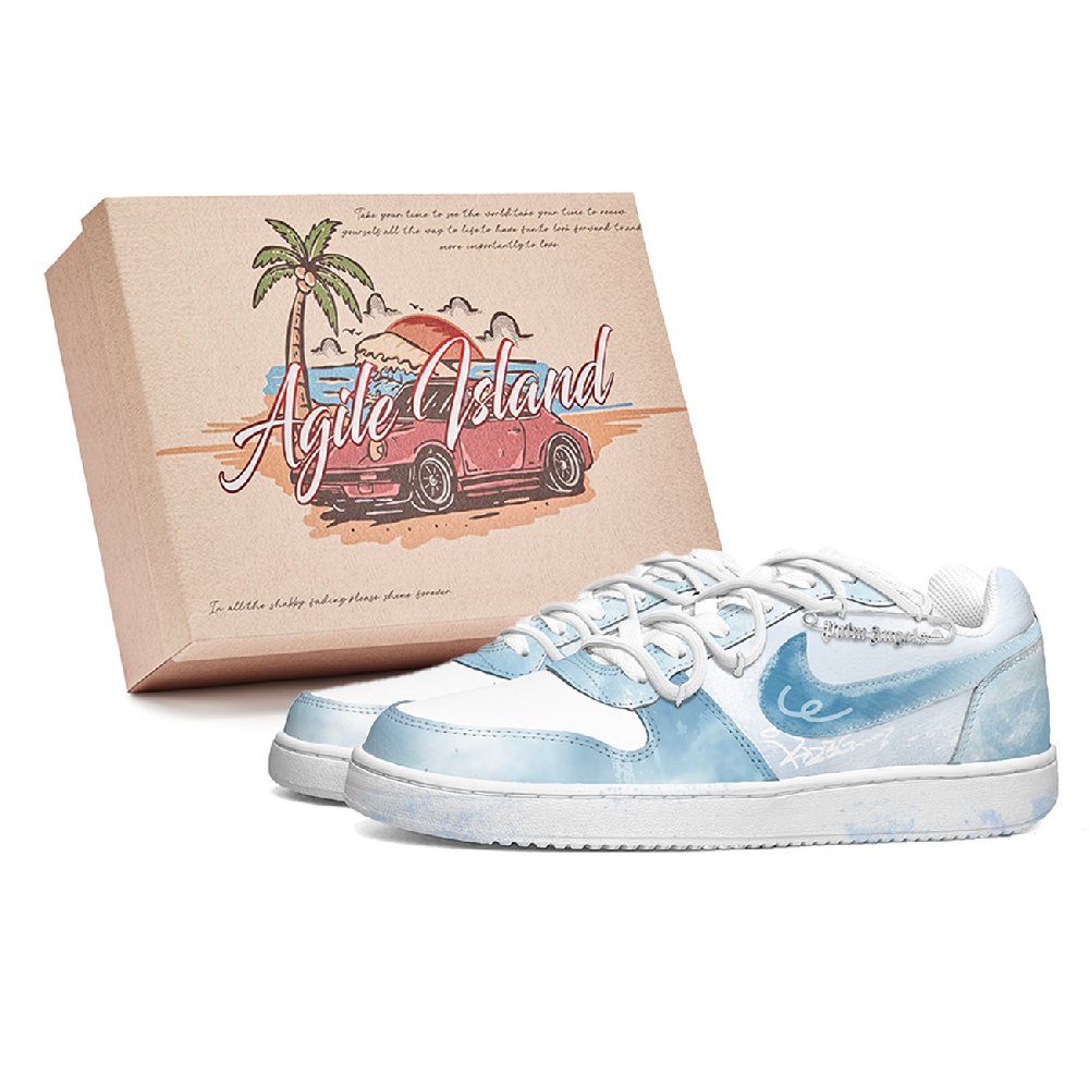 Nike EBERNON Lively Island, Box, Gradation Blue Shock Absorbers Low Top Skateboard Shoes Unisex Blue White