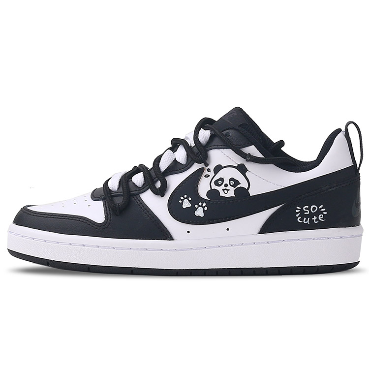 Nike Court Borough Low Black White Cute Bear Anti-Slip And Wear-Resistant Breathable Low-Top Skateboard Shoes GS Black