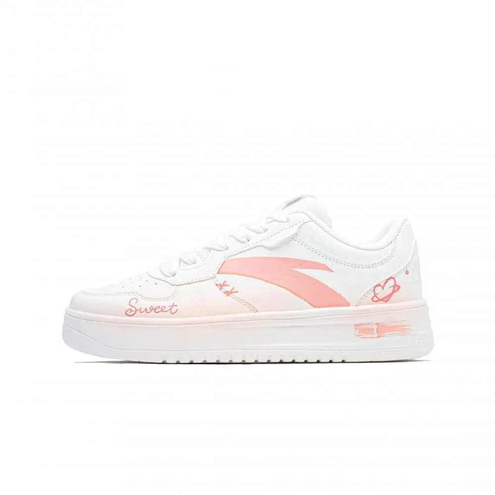 Anta Relaxed Lightweight Anti Slip Low top Skateboard Shoes Unisex White Pink
