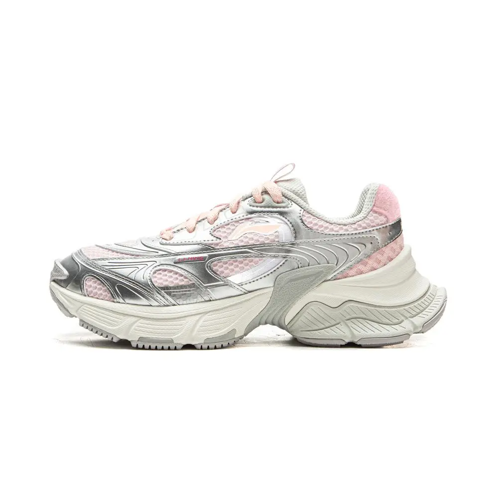 LiNing Star Cushioning Abrasion Resistant Breathable Low top Chunky Sneakers Women's Silver White Pink