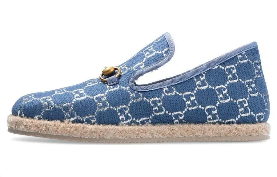 GUCCI Horsebit GG Lame Loafers Women's Blue