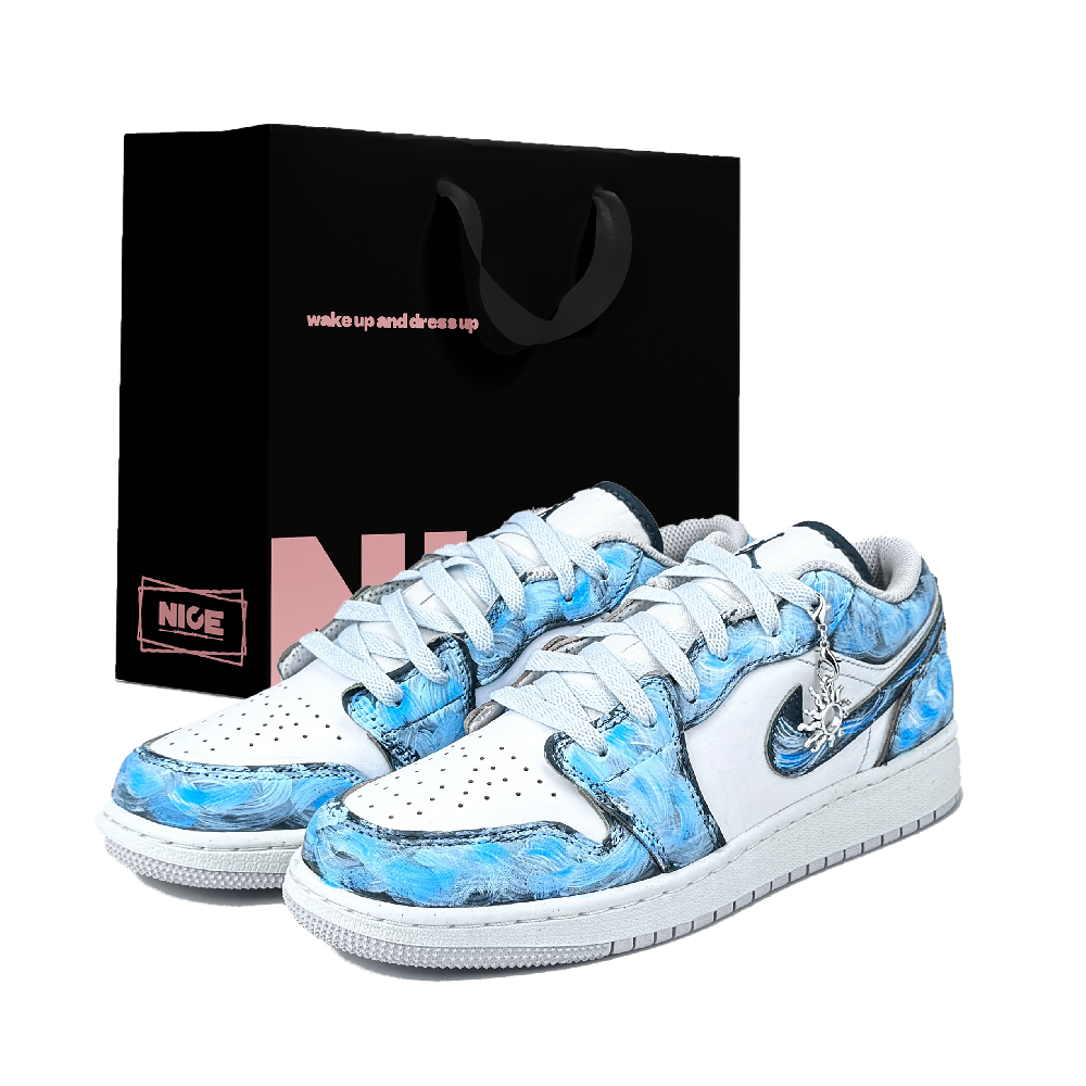 Jordan Air Jordan 1 Abrasion Resistant Low Top Vintage Basketball Shoes Unisex Sky Blue