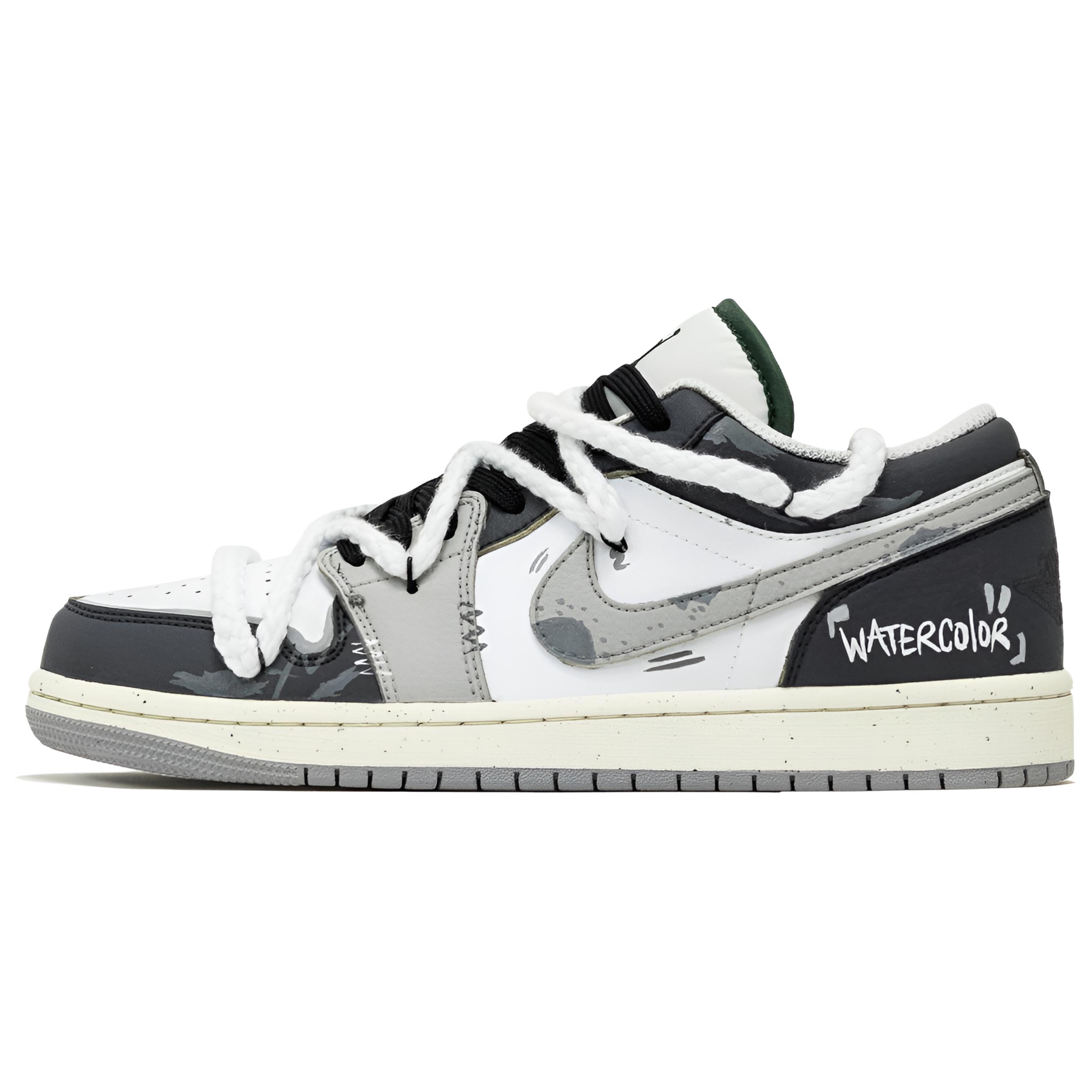 Jordan Air Jordan 1 Poet's Songs Cushioning Low top Vintage Basketball Shoes Unisex Gray Black